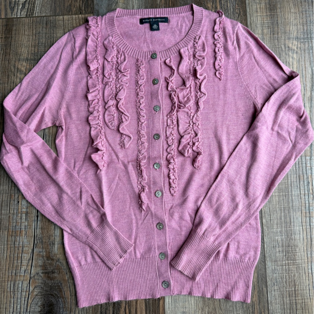 Banana Republic Mauve Ruffle Cardigan